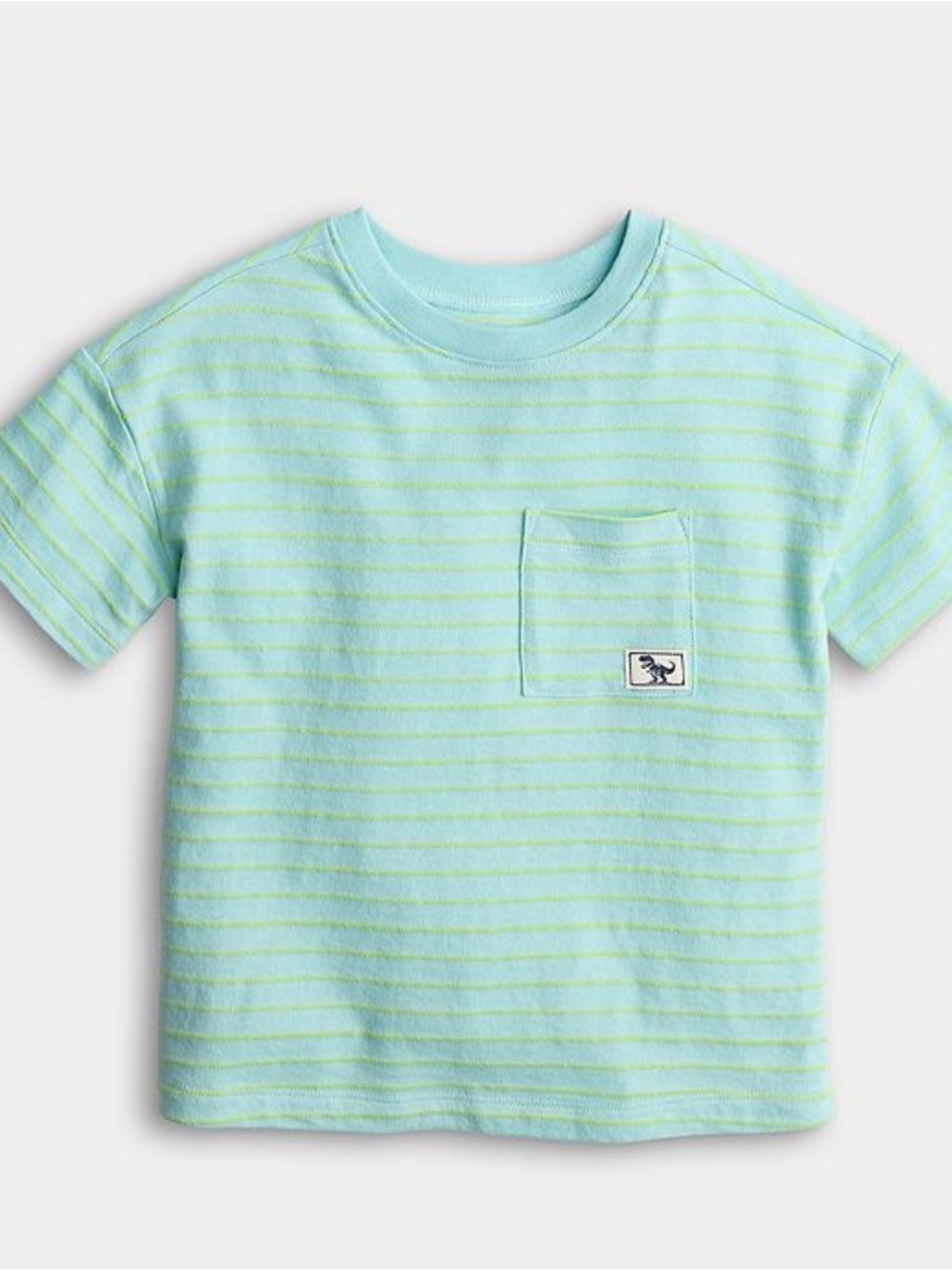 Boys Short-Sleeve Pocket Tee Light Aqua Lime Stripes size 5T